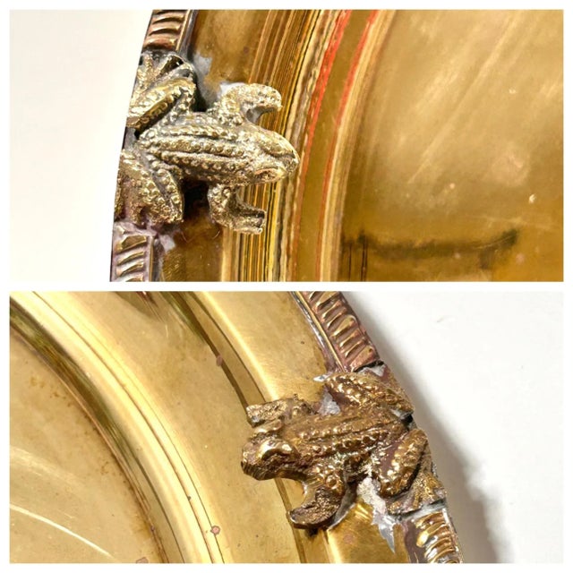 A vibrant vintage Cera “Frog & Ferns” cocktail set featuring five illustrated mid-century glasses and a solid brass...