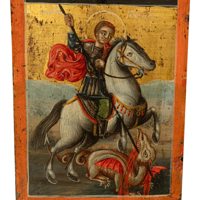 Antique 18thC Greek Orthodox Triptych Icon Virgin Mary & Saints Egg Tempera 1700 For Sale - Image 9 of 18