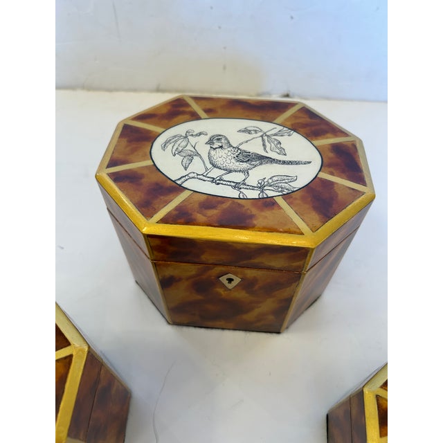 Artist Hand Painted Faux Tortoise & Pen & Ink Decorative Boxes - Set of 3 For Sale In Philadelphia - Image 6 of 18