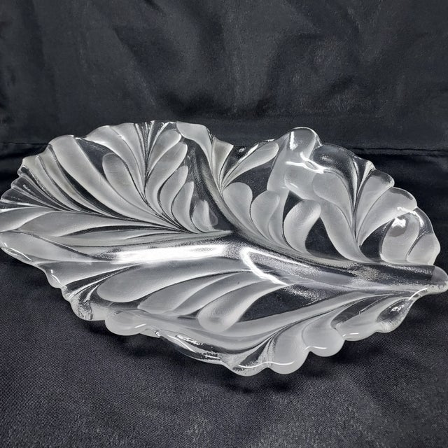 Glass Platter Bohemian Walther-Glas Germany 1970s (or earlier). Acanthus Leaf Design clear and frosted glass --...