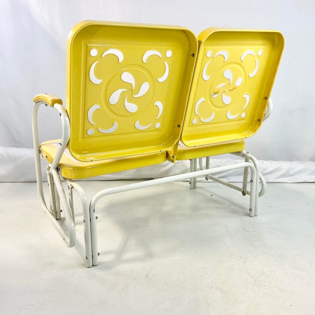 Canary Yellow 1970s Vintage Americana Boho Chic Glider Outdoor Loveseat. For Sale - Image 8 of 14
