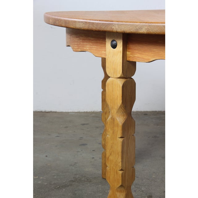 Vintage Danish Modern Round Oak Table in the style of H. Kjærnulf, 1960s For Sale - Image 4 of 13