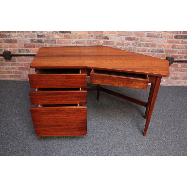 Mid-Century Modern Bertha Schaefer for Singer and Sons Italian Walnut Asymmetrical Desk For Sale - Image 3 of 13