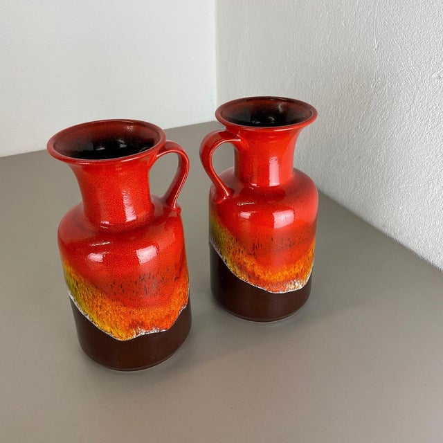 Fat Lava Op Art Pottery Multi-Color Vases from Jasba Ceramics Germany, 1970s, Set of 2 For Sale - Image 3 of 18