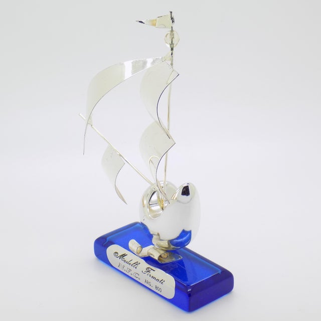 Silver Vintage Italian Handmade Genuine Silver & Plexiglass Galleon Ship W/T Base Figurine Decoration Scupture, Made in Florence For Sale - Image 8 of 11