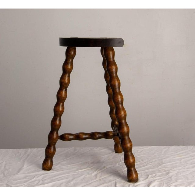 Three Legs Beech Half-Moon Shapped Stool, France, 1960 For Sale - Image 3 of 9