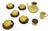 Mid-Century Modern Five Cup Tea Set in Yellow Ceramic and Teak from Ernestine Salerno, Italy, 1960s, Set of 13 For Sale