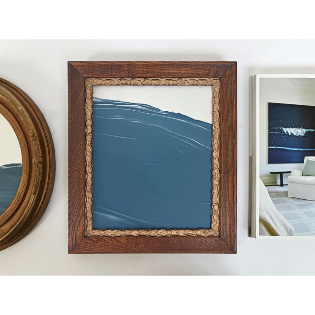 "Waves" Abstract Art in Antique Frame, Seascape Painting Transitional Wall Art by JTS For Sale - Image 4 of 9