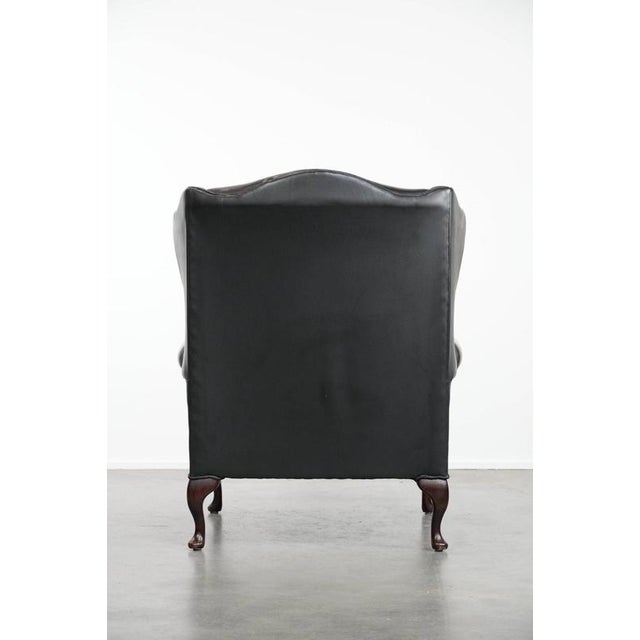 English Style Black Cowhide Chesterfield Wing Chair For Sale - Image 4 of 15