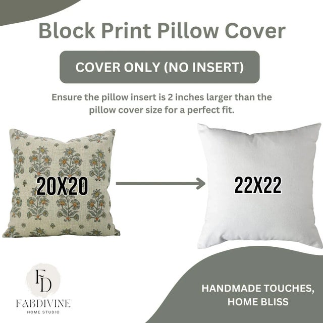 Fabdivine Block Print Design , 12"x20", Thick Linen Pillow Cover, Sadabahar For Sale - Image 6 of 6