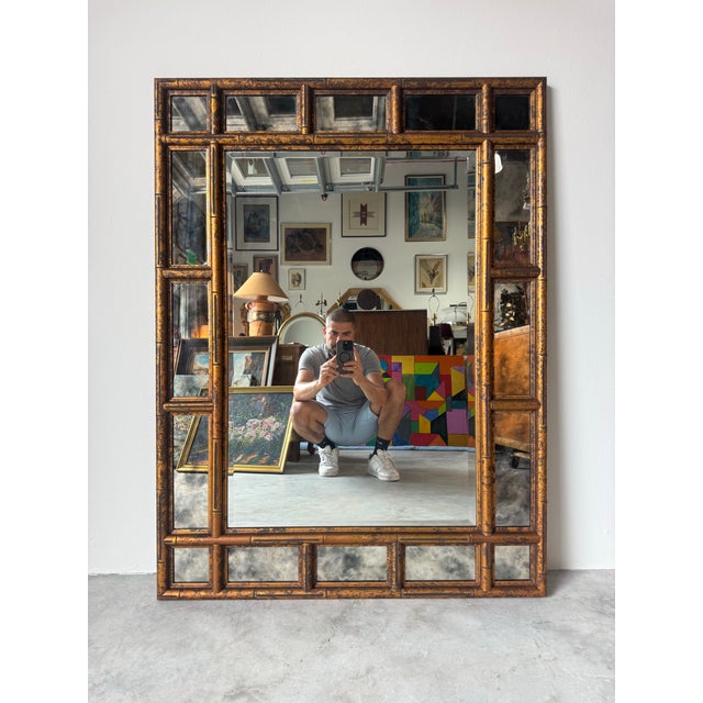 Hollywood Regency Hollywood Regency Faux Bamboo Carved Wall Mirror With Tortoise Shell Finish/Sold For Sale - Image 3 of 11