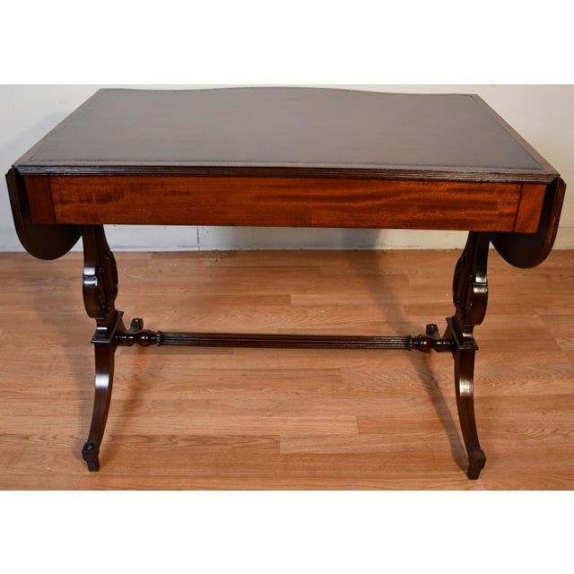 1930s English Regency Style Mahogany Lyre Base Drop-Leaf Sofa Table For Sale - Image 14 of 18