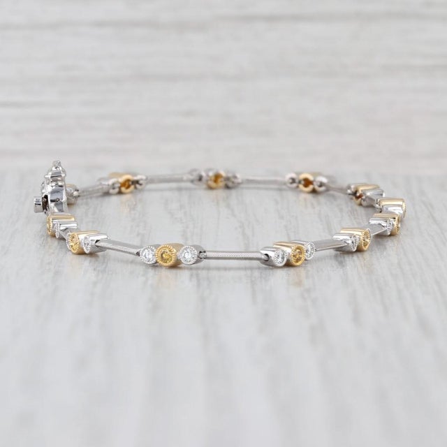 2010s 0.68ctw White Yellow Diamond Bracelet 18k White Yellow Gold 7.5" Bar Chain For Sale - Image 5 of 7