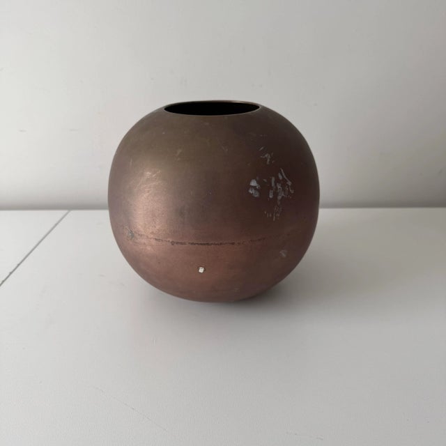 Vintage Brass With Heavy Patina Sphere Vase For Sale - Image 4 of 6