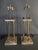 A beautiful pair of architectural mid century modern marble and bronze lamps. The columns that create the base have an...