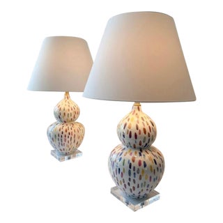 Scalamandré for Port 68 “Jamboree Magenta” Double-Gourd Lamps - a Pair For Sale
