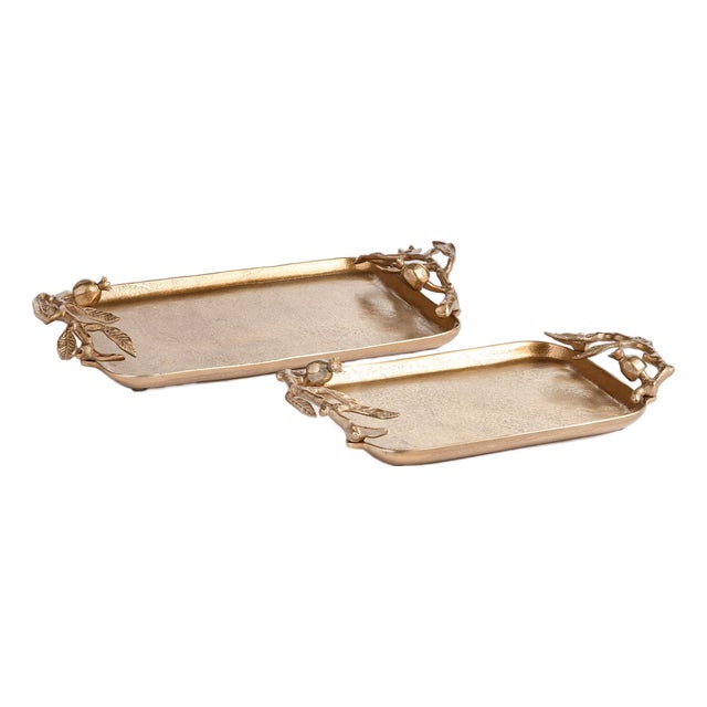 Pomegranate Branch Decorative Trays, Set Of 2 For Sale