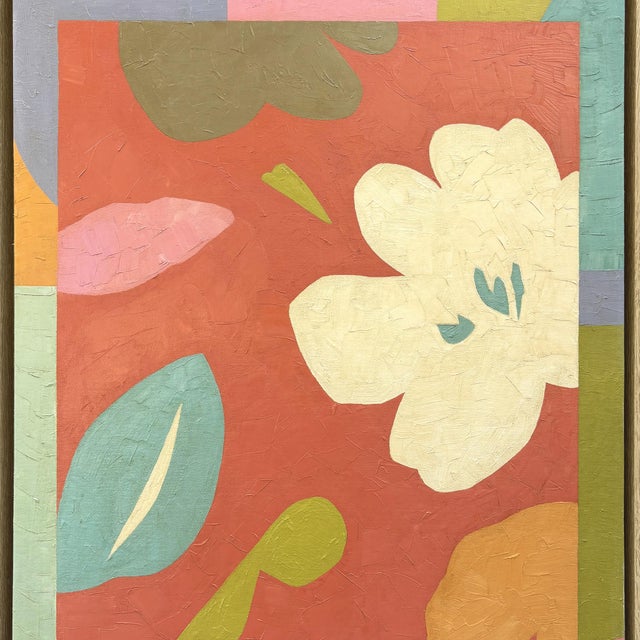 Contemporary Contemporary Colorful Minimalist Abstract Oil Painting in Oak Float Frame For Sale - Image 3 of 6