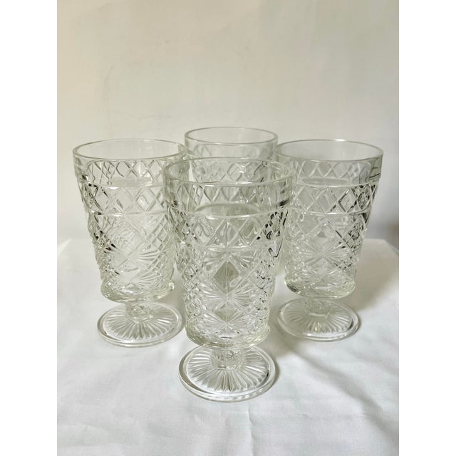 Transparent Mid 20th Century Pressed Glass Tall Glasses -Set of Four For Sale - Image 8 of 10