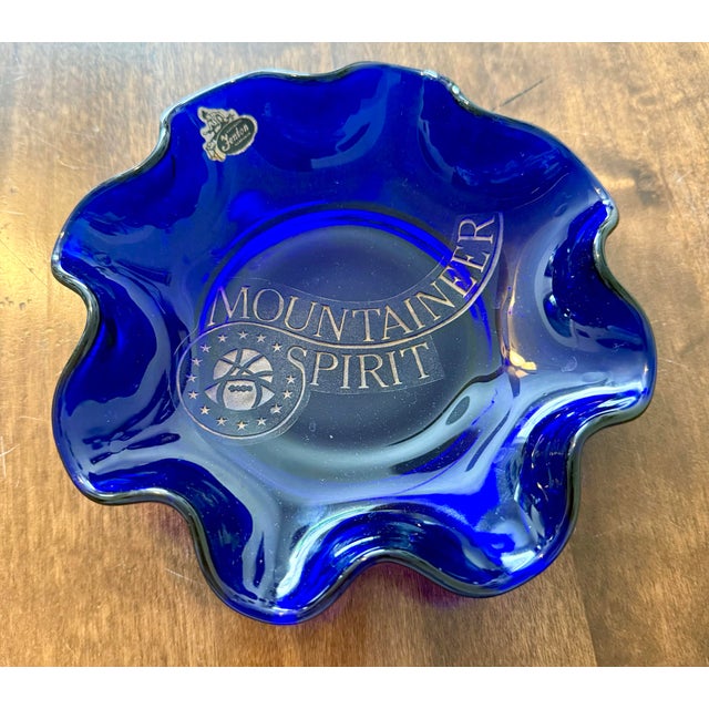 Blue Early 20th Century Fenton Art Glass “Mountaineer Spirit” Collectible Bowl For Sale - Image 8 of 12