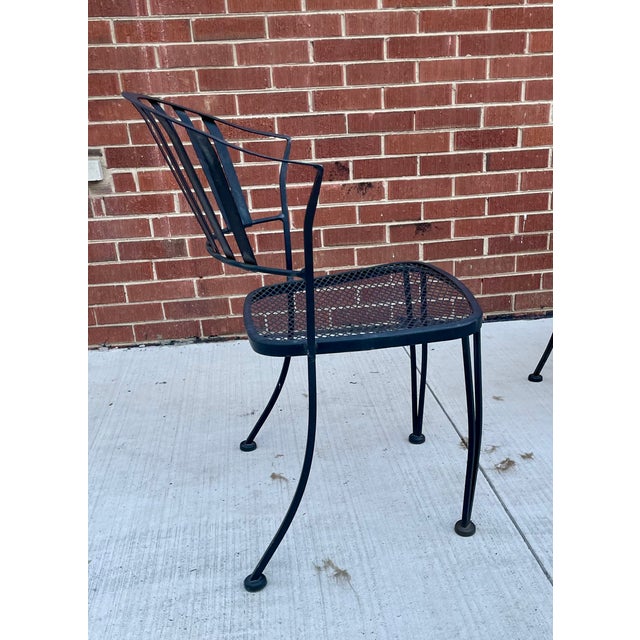 Vintage Wrought Iron Patio Garden Set 6 Chairs 54" Oval Table Minimalist For Sale In Chicago - Image 6 of 17