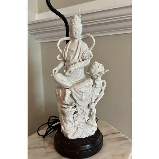 Blanc De Chine Figural MCM Asian Lamp For Sale - Image 9 of 11
