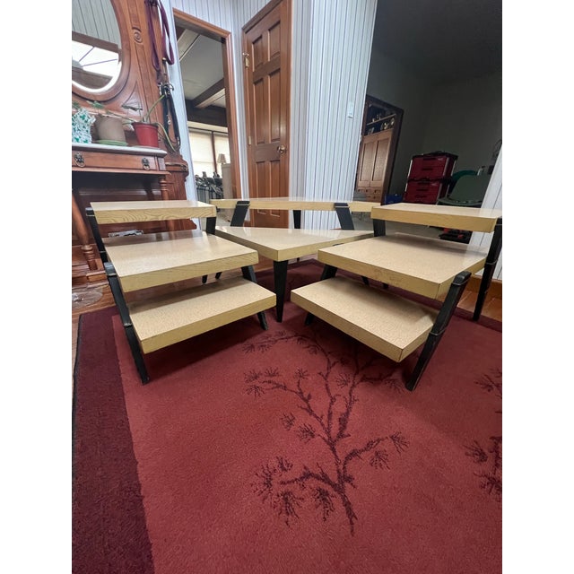 A striking and sculptural authentic vintage atomic-era table set, this rare three-piece grouping embodies the bold...