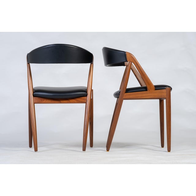 Mid-Century Modern Set of Leather Chairs in Teak by Kai Kristiansen, Denmark, 1960s For Sale - Image 3 of 7