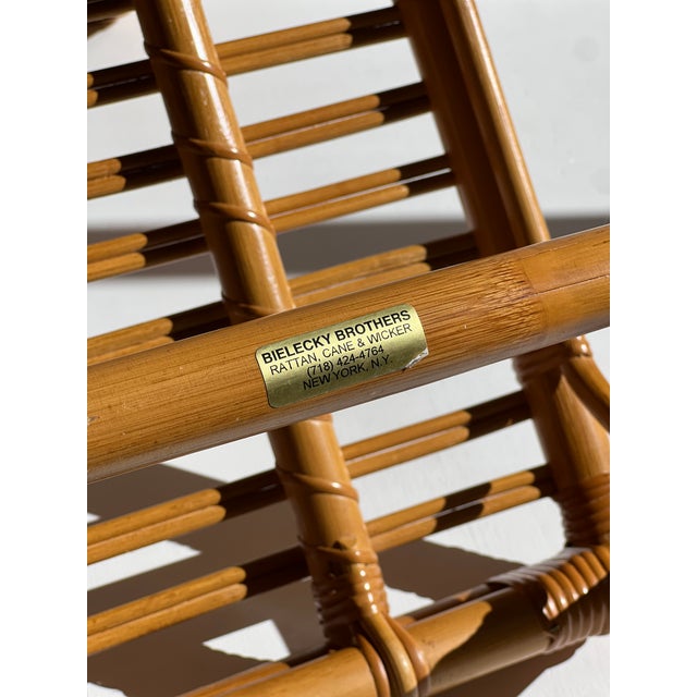 Bielecky Brothers Rattan Dining Chairs Set of 6 New York 1970s With Original Cushions For Sale - Image 12 of 17