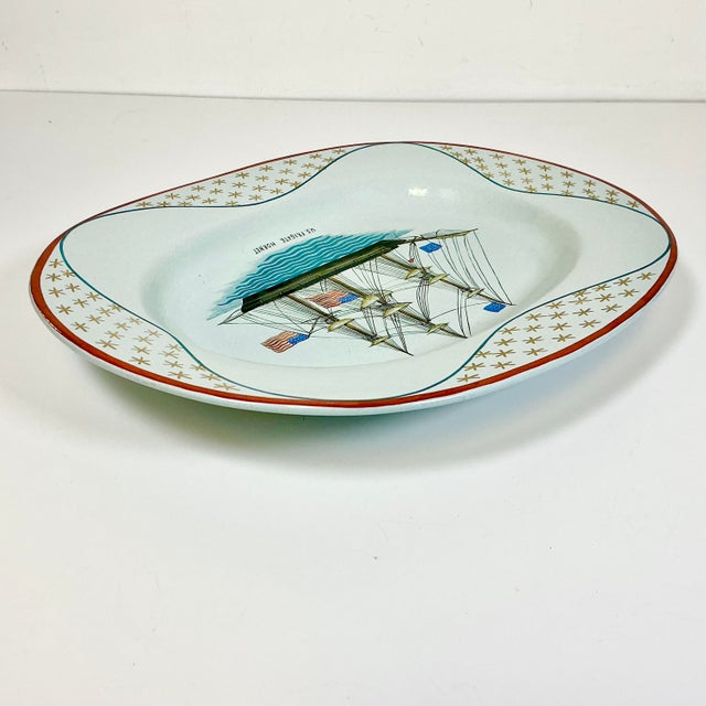 1976 Vintage Americana Nautical Coastal Mottahedeh Limited Edition Platter, U S Frigate Hornet Mast Ship For Sale - Image 15 of 17