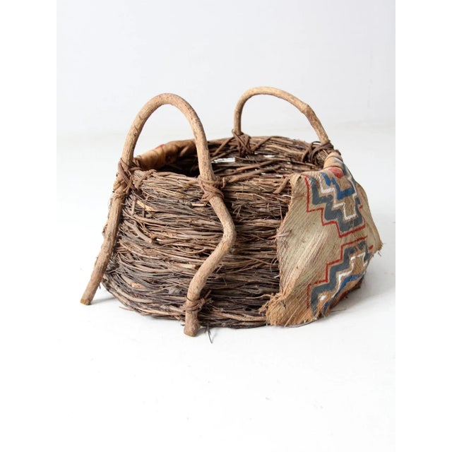 Early 20th Century Antique Painted Bark Basket For Sale - Image 5 of 12