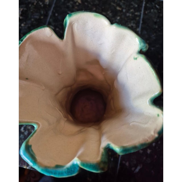 Mid-Century Modern Vintage Mid-Century Majolica-Style Whimsical Leaf & Climbing Frog Ceramic Vase (Jg) For Sale - Image 3 of 7