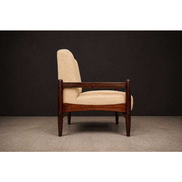 Brazilian Mid-Century Armchair in Wood & Beige Chenille Upholstery, Michel Arnoult, C. 1960s For Sale In New York - Image 6 of 15