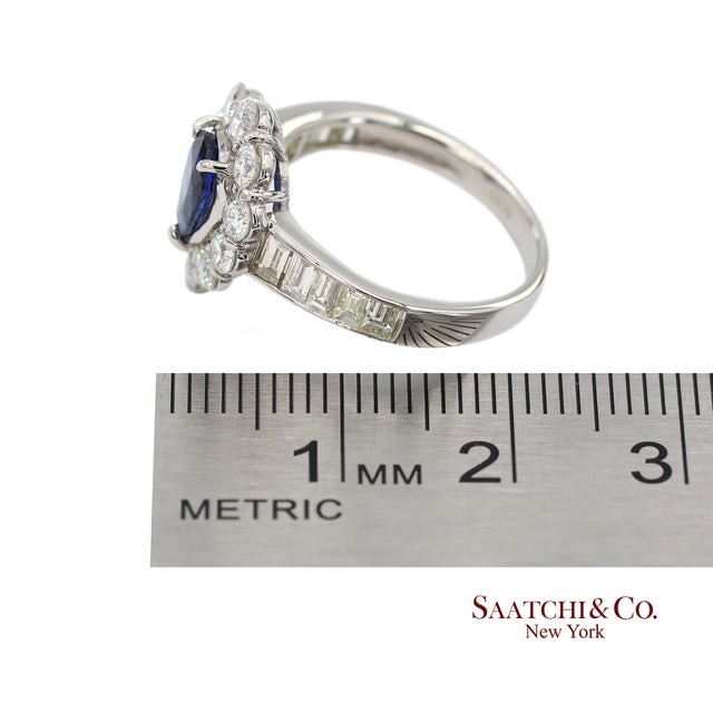 Gia Certified Platinum 900 Blue Sapphire and Natural Diamond Ring, Size 6.25 For Sale - Image 11 of 13