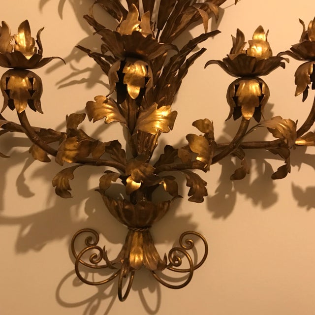 Mid 20th Century Large Vintage Italian Tole Candelabra Wall Sconce For Sale - Image 6 of 8