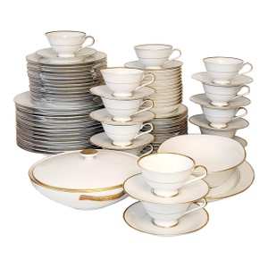 Mid 19th Century Heinrich & Company Selb Bavaria Germany Anmut 14092 White Gold Discontinued Dinnerware Service for 12- 64 Pieces