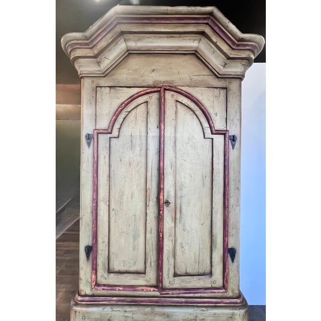 Large European Style Old World Hand-Painted Bar Drinks Liquor Armoire Cabinet Pull Out Shelf For Sale - Image 4 of 16