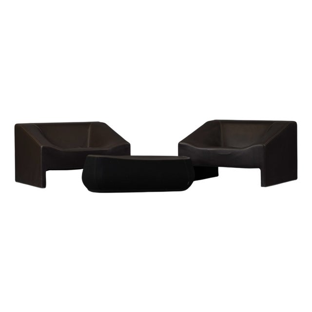 Malmo Lounge Chairs and Fjord Ottoman in Leather by Patricia Urquiola for Moroso, Italy, 2000s, Set of 3 For Sale