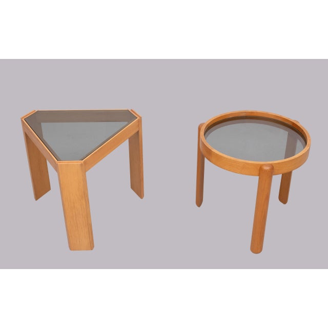 Beechwood Smoked Glass Side Tables by Porada Arredi, Italy, 1970s, Set of 2 For Sale - Image 12 of 12