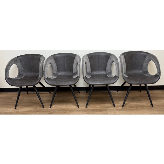 2020s 2022, Scan Design, Orion Dining Chair (Set of Four), Alu Grey Velvet & Vintage Grey Eco-Pele For Sale - Image 5 of 11