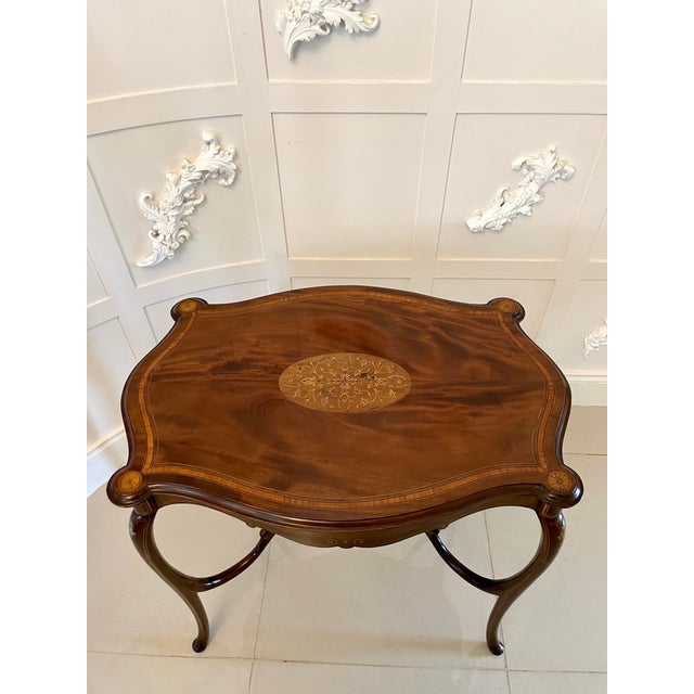 Victorian Mahogany Inlaid Shaped Centre Table, 1880s For Sale - Image 4 of 13