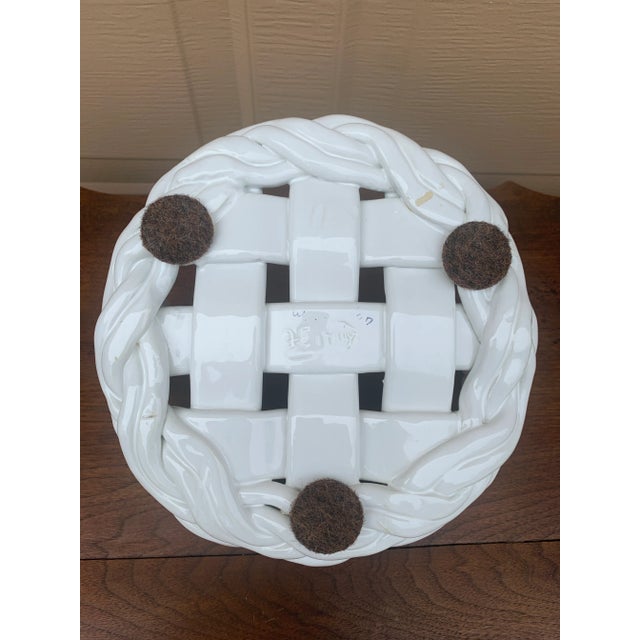 1980s Italian White Ceramic Trompe L’Oeil Woven Basket Cachepot For Sale - Image 11 of 12