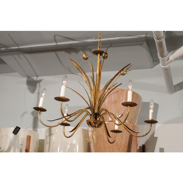 Vintage 6-Light Italian Bulrush Toleware Chandelier For Sale - Image 11 of 12