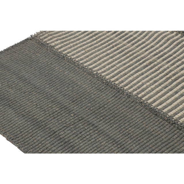 Rug & Kilim Rug & Kilim’s Contemporary Kilim With Textural Cream and Gray Stripes For Sale - Image 4 of 8