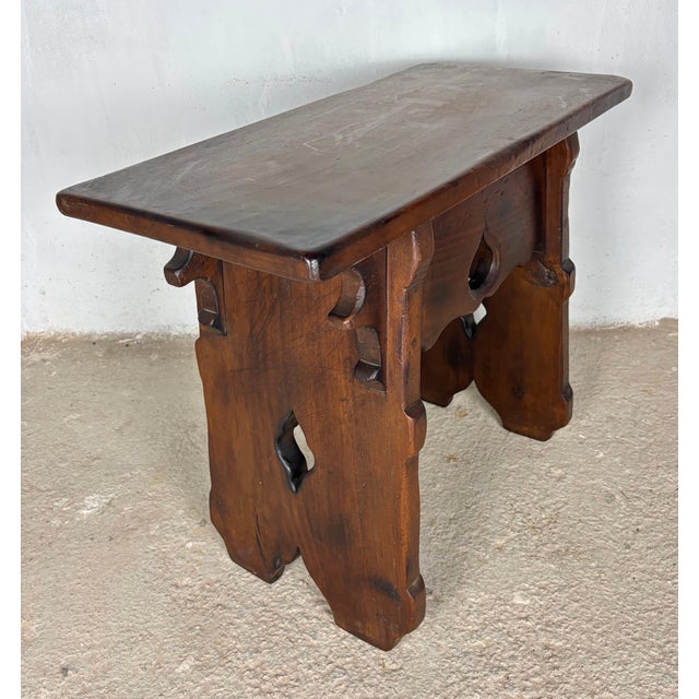 Rustic Hand-Carved Walnut Stool or Side Table, Early-20th Century For Sale - Image 10 of 12