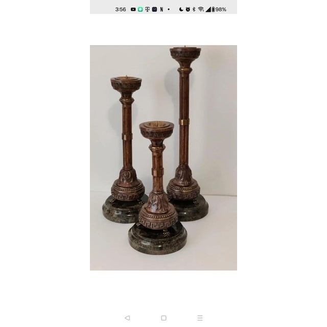 Wood Vintage Maitland-Smith Candle Holders - Set of 3 For Sale - Image 7 of 9