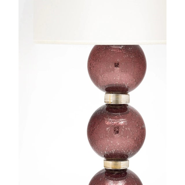 Glass lamp, Italian, from the island of Murano. Made of hand-blown rich, thick glass with the “pulegoso” and “specchiato”...