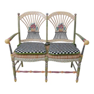 Mackenzie Childs Whimsical Paint Decorated Settee Bench For Sale