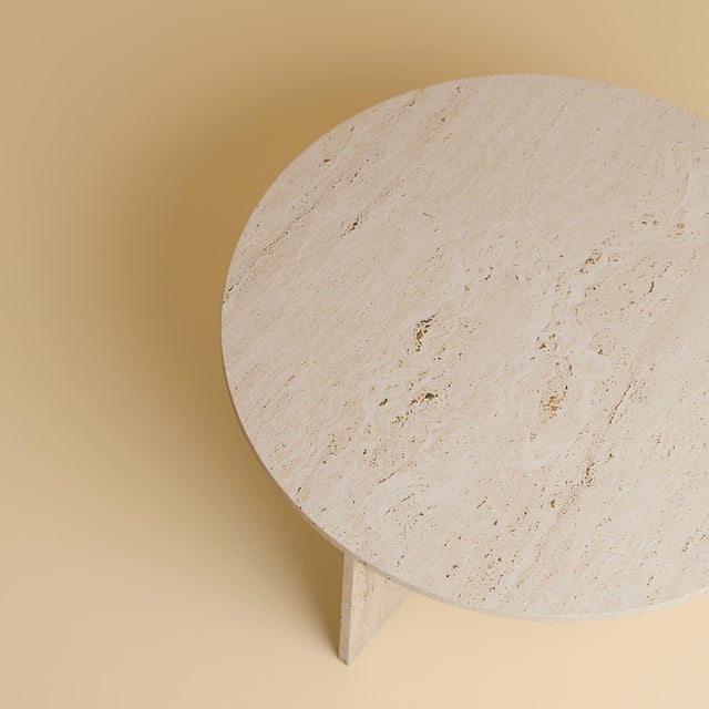 Contemporary Round Roman Travertine Coffee Table by Lebanto For Sale - Image 3 of 5