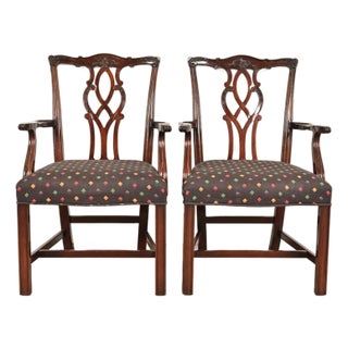 Kindel Furniture Georgian Carved Mahogany Armchairs, Pair For Sale